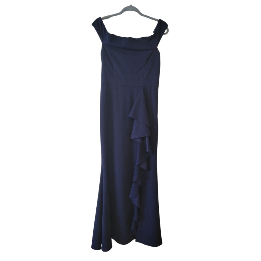 Lulu's Navy Off-Shoulder Ruffle Gown - Picture 2 of 6